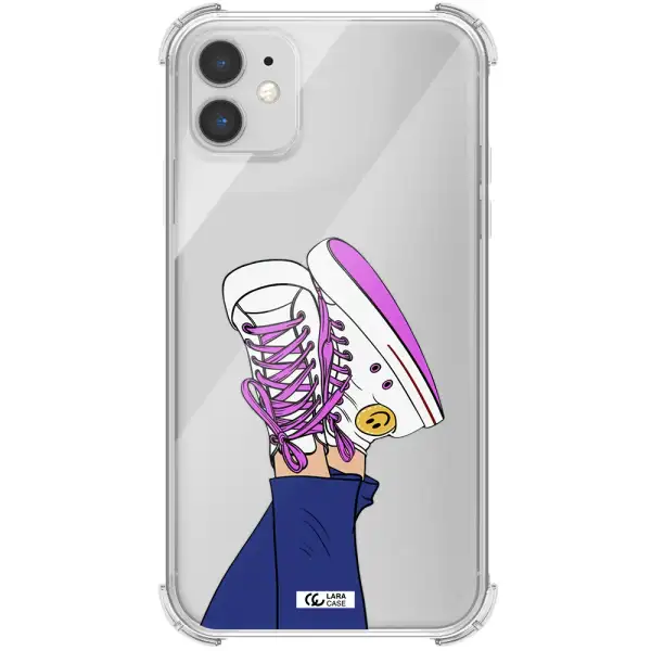 a cartoon of a person's feet with purple shoes Apple iPhone 11 Clear PC Case