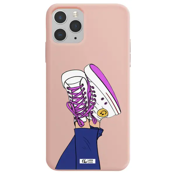 a cartoon of a person's feet with purple shoes Apple iPhone 11 pro max Silicone pastel pink Case