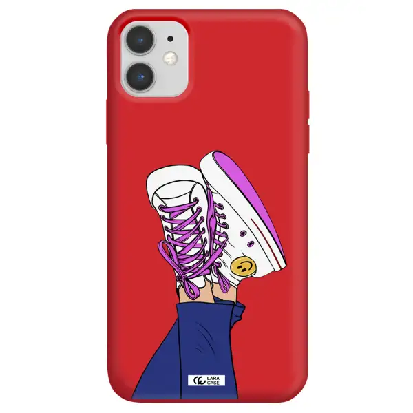 a cartoon of a person's feet with purple shoes Apple iPhone 11 Silicone Imperial Red Case