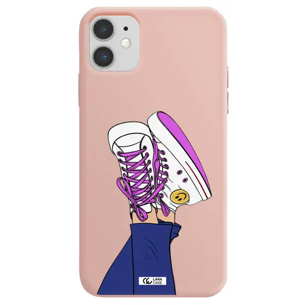 a cartoon of a person's feet with purple shoes Apple iPhone 11 Silicone pastel pink Case