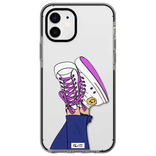 a cartoon of a person's feet with purple shoes Apple iPhone 12 impact black border Case