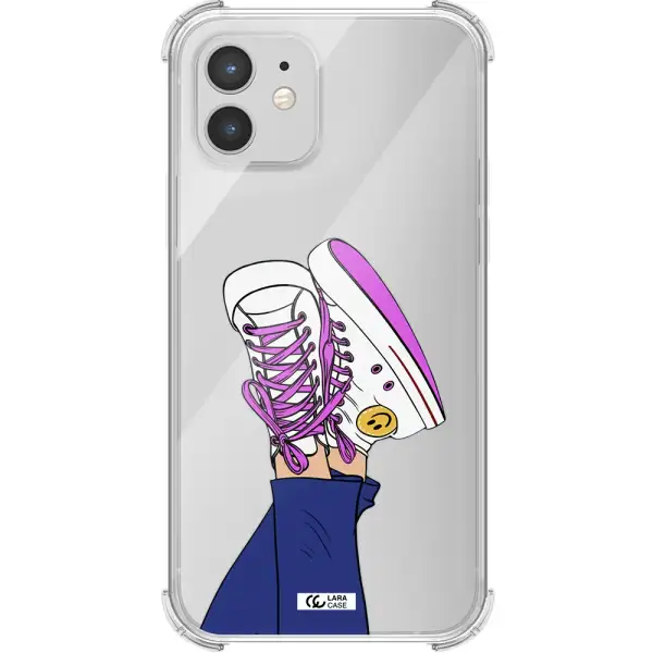 a cartoon of a person's feet with purple shoes Apple iPhone 12 mini Clear PC Case