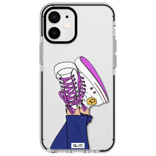 a cartoon of a person's feet with purple shoes Apple iPhone 12 mini impact black border Case