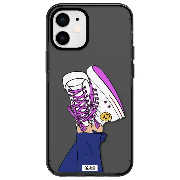 a cartoon of a person's feet with purple shoes Apple iPhone 12 mini impact Smoke Black Case