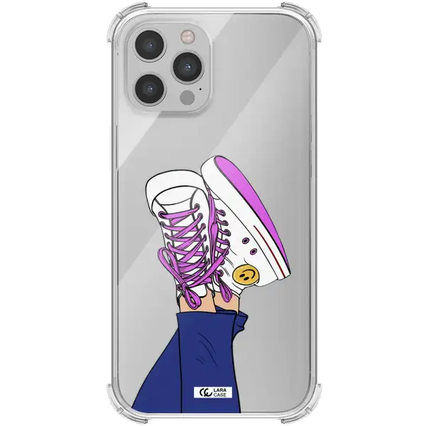 a cartoon of a person's feet with purple shoes Apple iPhone 12 pro Clear PC Case