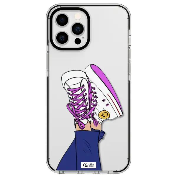 a cartoon of a person's feet with purple shoes Apple iPhone 12 pro max impact black border Case