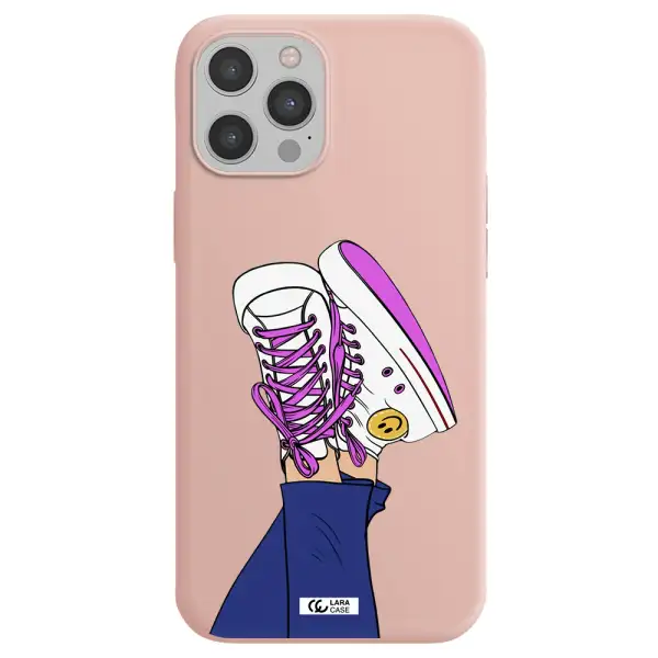 a cartoon of a person's feet with purple shoes Apple iPhone 12 pro Silicone pastel pink Case