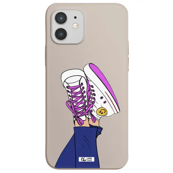 a cartoon of a person's feet with purple shoes Apple iPhone 12 Silicone Stone Case