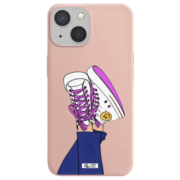 a cartoon of a person's feet with purple shoes Apple iPhone 13 mini Silicone pastel pink Case