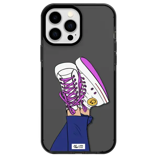 a cartoon of a person's feet with purple shoes Apple iPhone 13 Pro Max impact Smoke Black Case