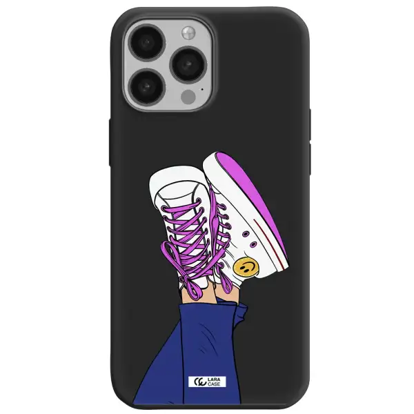 a cartoon of a person's feet with purple shoes Apple iPhone 13 Pro Max Silicone black Case