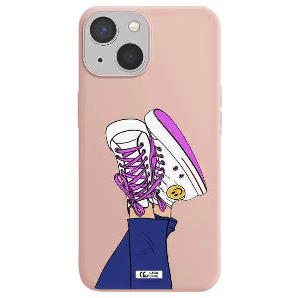 a cartoon of a person's feet with purple shoes Apple iPhone 13 Silicone pastel pink Case
