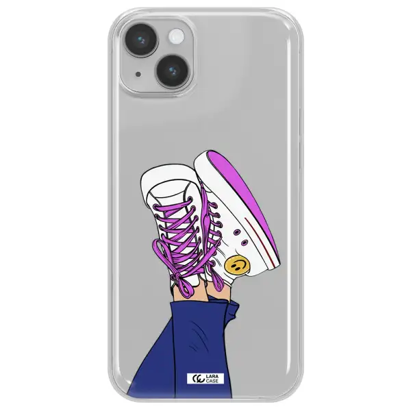 a cartoon of a person's feet with purple shoes Apple iPhone 14 plus Clear TPU Case