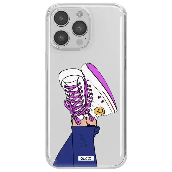a cartoon of a person's feet with purple shoes Apple iPhone 14 pro Clear TPU Case