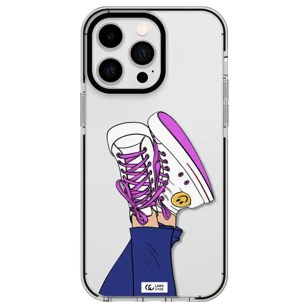 a cartoon of a person's feet with purple shoes Apple iPhone 14 pro max impact black border Case