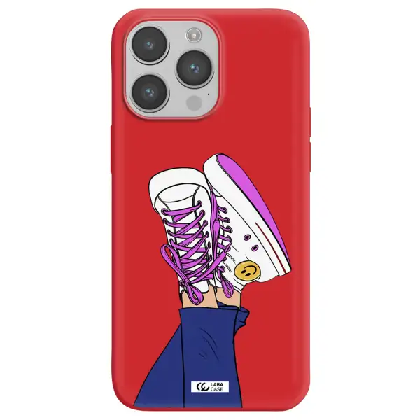 a cartoon of a person's feet with purple shoes Apple iPhone 14 pro max Silicone Imperial Red Case
