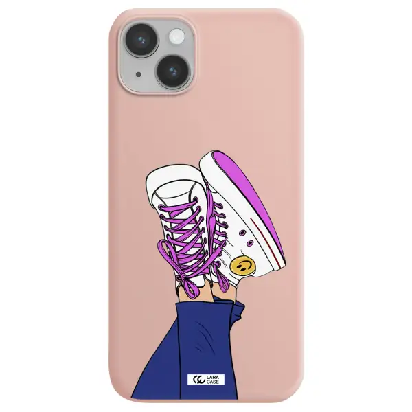 a cartoon of a person's feet with purple shoes Apple iPhone 14 Silicone pastel pink Case