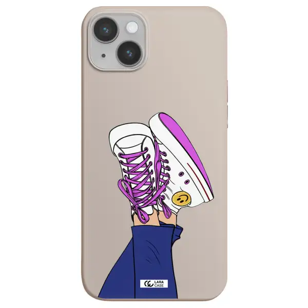 a cartoon of a person's feet with purple shoes Apple iPhone 14 Silicone Stone Case