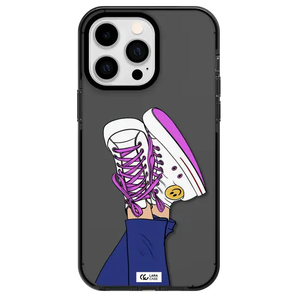 a cartoon of a person's feet with purple shoes Apple iPhone 15 Pro impact Smoke Black Case