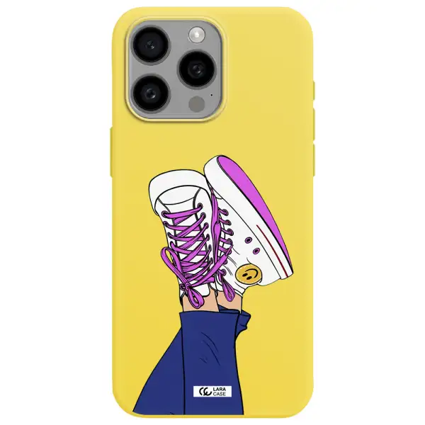 a cartoon of a person's feet with purple shoes Apple Iphone 15 Pro max Silicone canary yellow Case