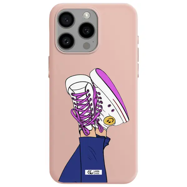 a cartoon of a person's feet with purple shoes Apple Iphone 15 Pro max Silicone pastel pink Case