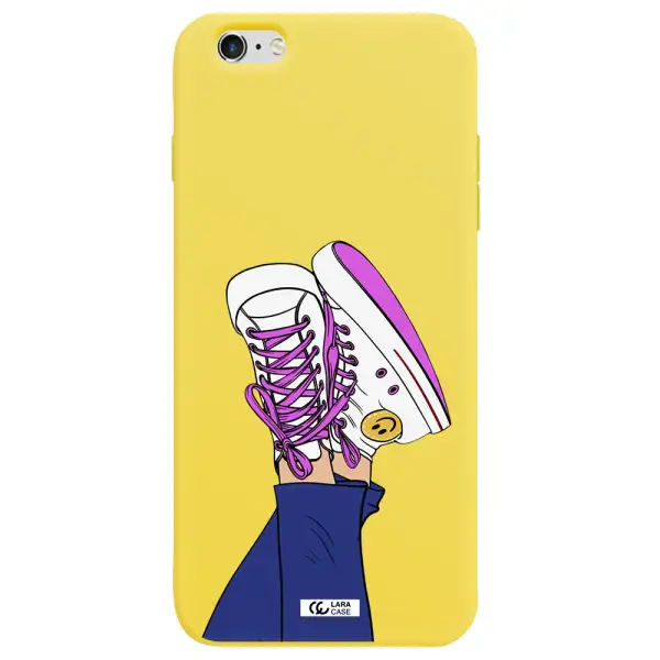 a cartoon of a person's feet with purple shoes Apple iPhone 6 plus Silicone canary yellow Case