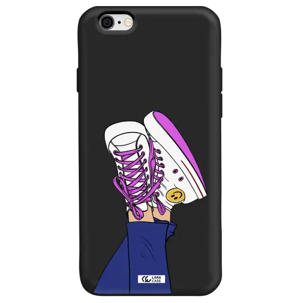 a cartoon of a person's feet with purple shoes Apple iPhone 6 Silicone black Case