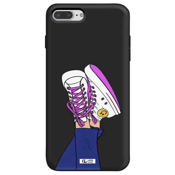 a cartoon of a person's feet with purple shoes Apple iPhone 7 plus Silicone black Case