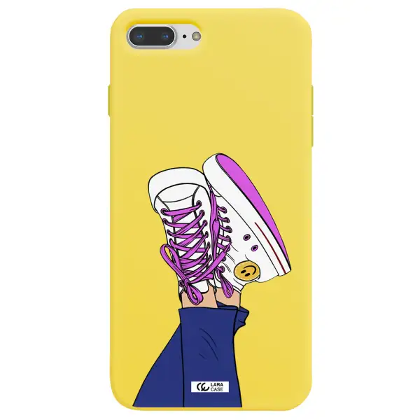 a cartoon of a person's feet with purple shoes Apple iPhone 8 plus Silicone canary yellow Case