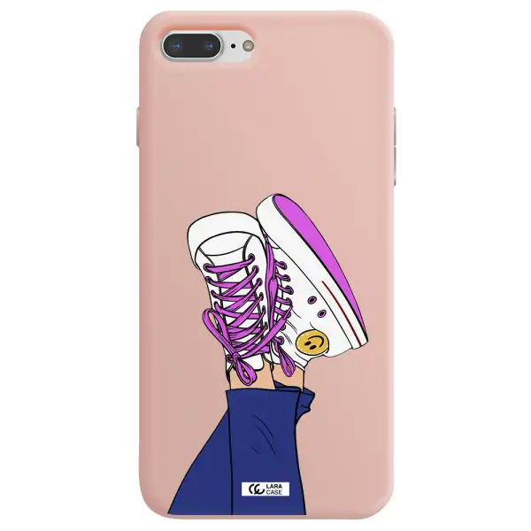 a cartoon of a person's feet with purple shoes Apple iPhone 8 plus Silicone pastel pink Case