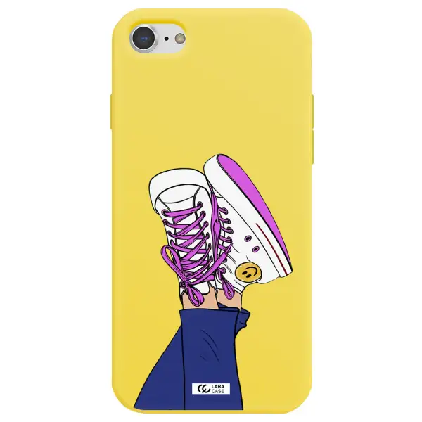 a cartoon of a person's feet with purple shoes Apple iPhone 8 Silicone canary yellow Case