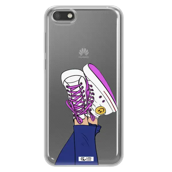 a cartoon of a person's feet with purple shoes Huawei Y5 2018 Clear TPU Case