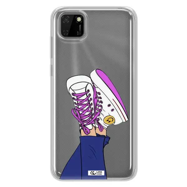 a cartoon of a person's feet with purple shoes Huawei Y5P Clear TPU Case