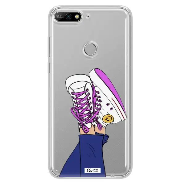 a cartoon of a person's feet with purple shoes Huawei Y7 2018 Clear TPU Case