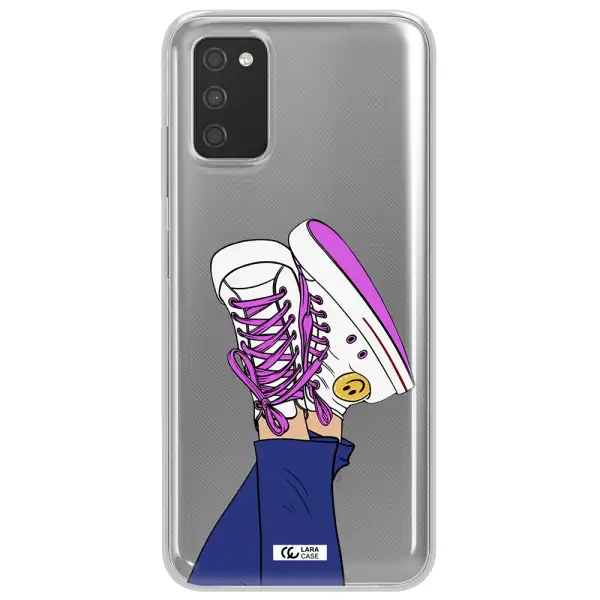 a cartoon of a person's feet with purple shoes Samsung A03S Clear TPU Case