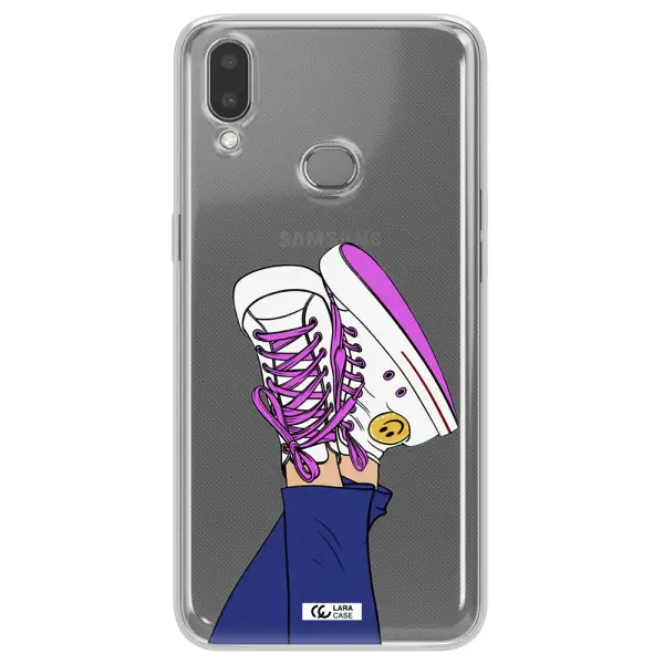 a cartoon of a person's feet with purple shoes Samsung A10S Clear TPU Case