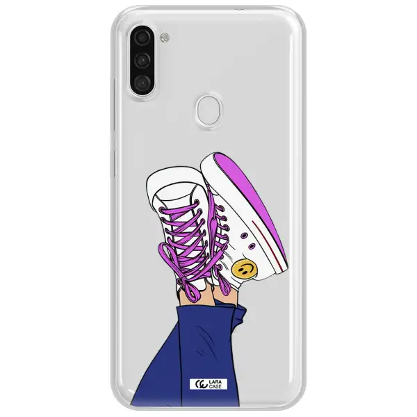 a cartoon of a person's feet with purple shoes Samsung A11 Clear TPU Case