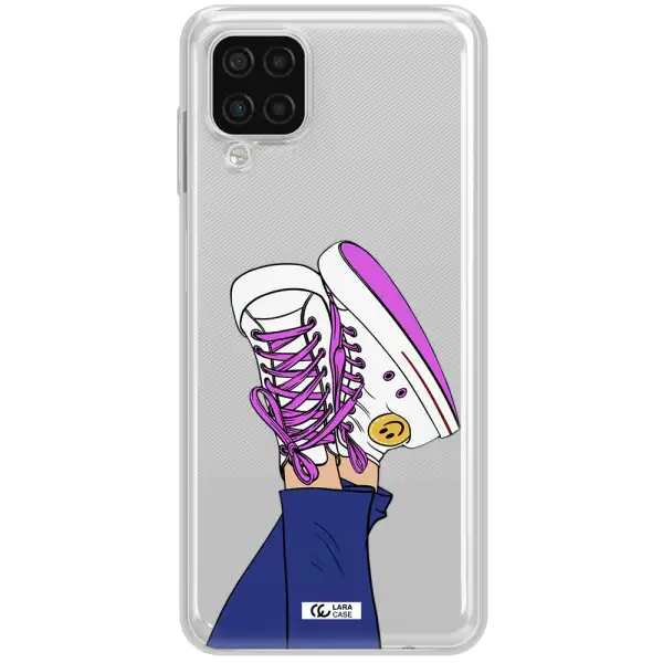 a cartoon of a person's feet with purple shoes Samsung A12 4g Clear TPU Case