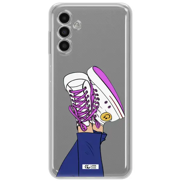 A Cartoon Of A Person's Feet With Purple Shoes Samsung A13 5G Clear Tpu Case