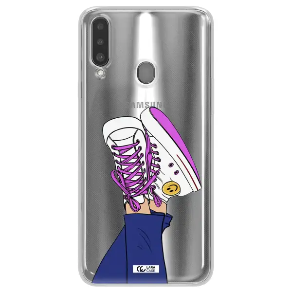a cartoon of a person's feet with purple shoes Samsung A20S Clear TPU Case