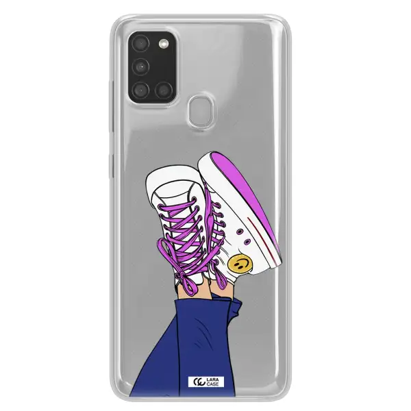a cartoon of a person's feet with purple shoes Samsung A21S Clear TPU Case
