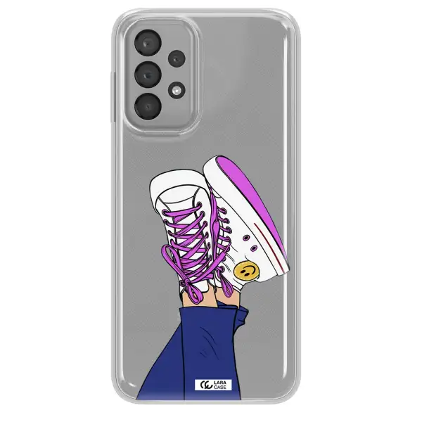 a cartoon of a person's feet with purple shoes Samsung A23 Clear TPU Case