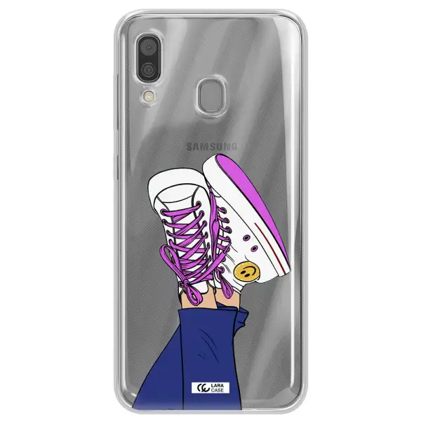 a cartoon of a person's feet with purple shoes Samsung A30 Clear TPU Case