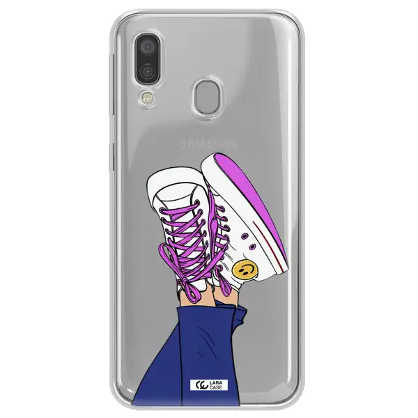 a cartoon of a person's feet with purple shoes Samsung A40 Clear TPU Case