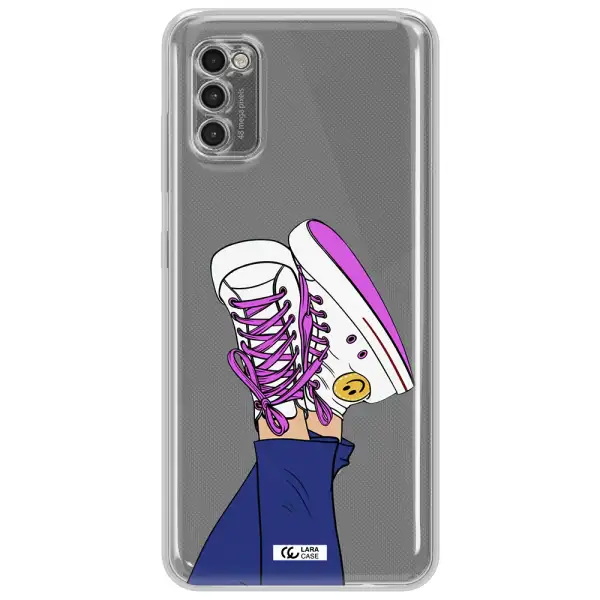 A Cartoon Of A Person's Feet With Purple Shoes Samsung A41 Clear Tpu Case
