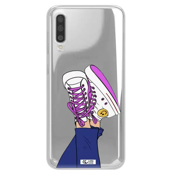 a cartoon of a person's feet with purple shoes Samsung A50 Clear TPU Case