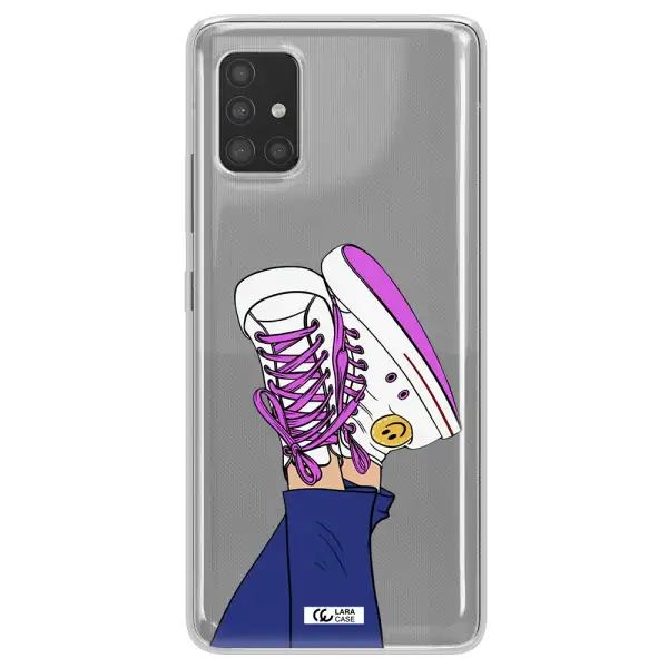 a cartoon of a person's feet with purple shoes Samsung A51 Clear TPU Case