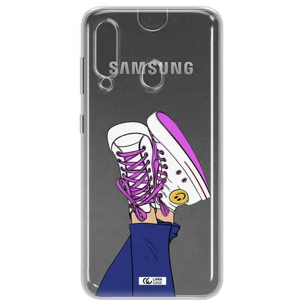 a cartoon of a person's feet with purple shoes Samsung A60 Clear TPU Case
