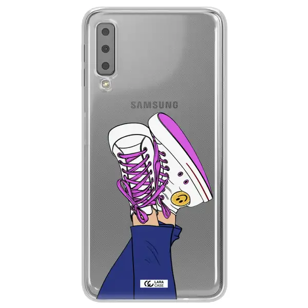 a cartoon of a person's feet with purple shoes Samsung A7 2018 Clear TPU Case