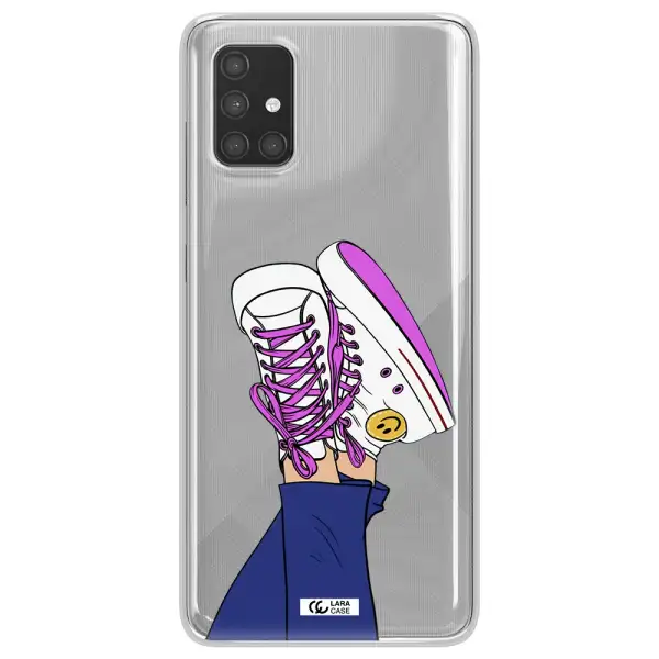 a cartoon of a person's feet with purple shoes Samsung A71 Clear TPU Case